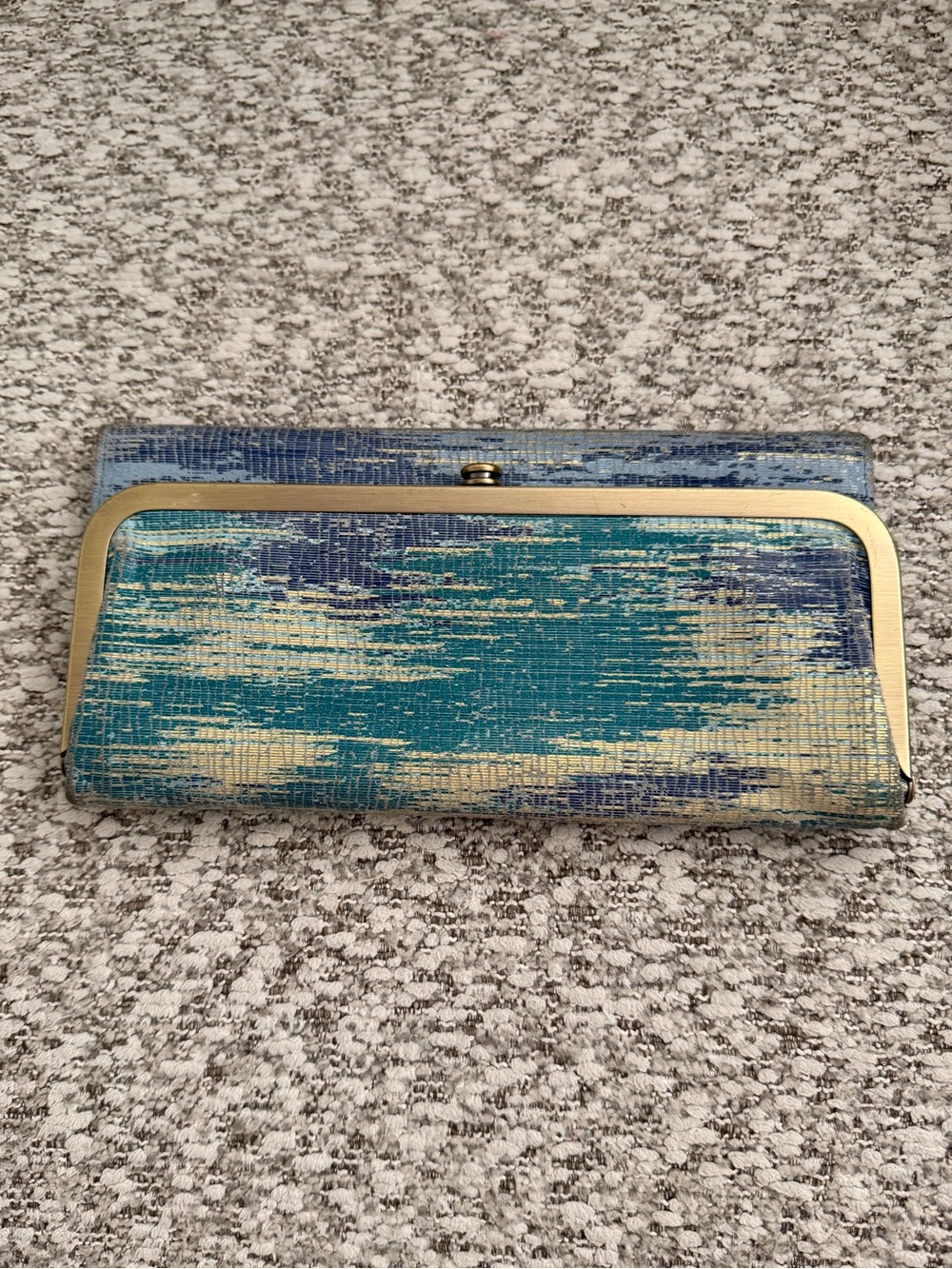 HOBO Rachel Tri-Fold Teal & Gold Textured Wallet